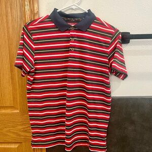 Boys Youth Nike Golf Short Sleeve Shirt Red Striped Polo Dri-Fit Size Large